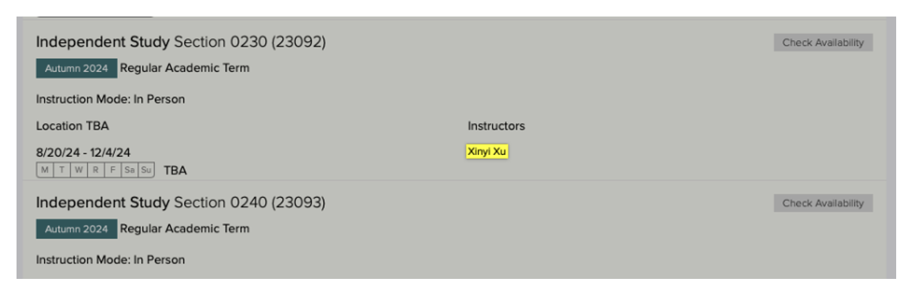 An image showing a web search result with the instructor name highlighted